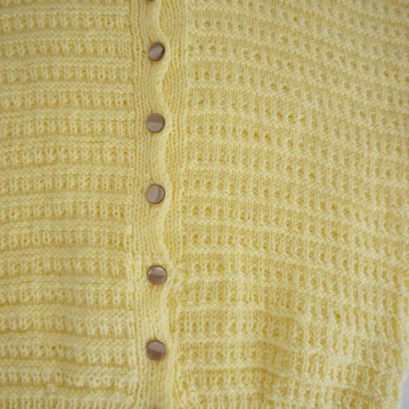 Handknit Yellow Knit Textured Button Front Cottage Garden Cottagecore Cardigan M - Picture 6 of 9